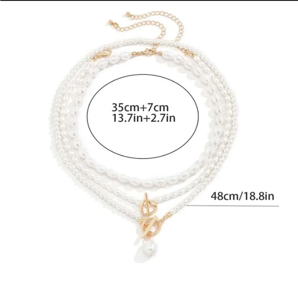 3 for $26 - 3 Layered Baroque Pearl Necklaces Vintage Multi-Layer Pearl … - Picture 4 of 5
